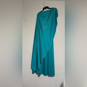1990s 2000 teal off the shoulder prom dress Y2K stretchy